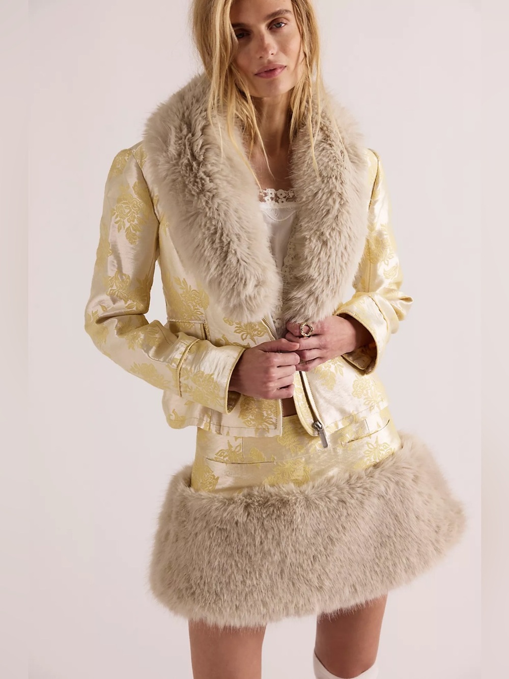 Free People Laluna Faux Fur Mini Skirt
